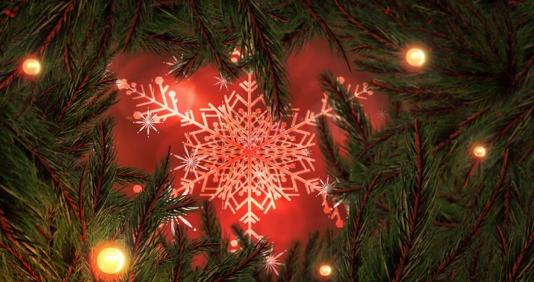 Snowflake Framed by Festive Fir and Glowing Lights