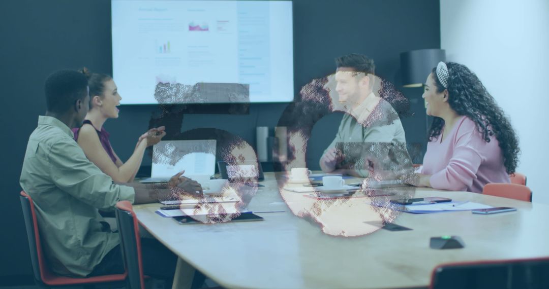 Dynamic Business Meeting with Diverse Coworkers Sharing Ideas