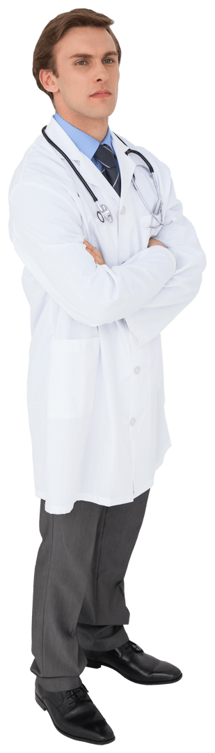 Confident Young Doctor in White Lab Coat with Stethoscope