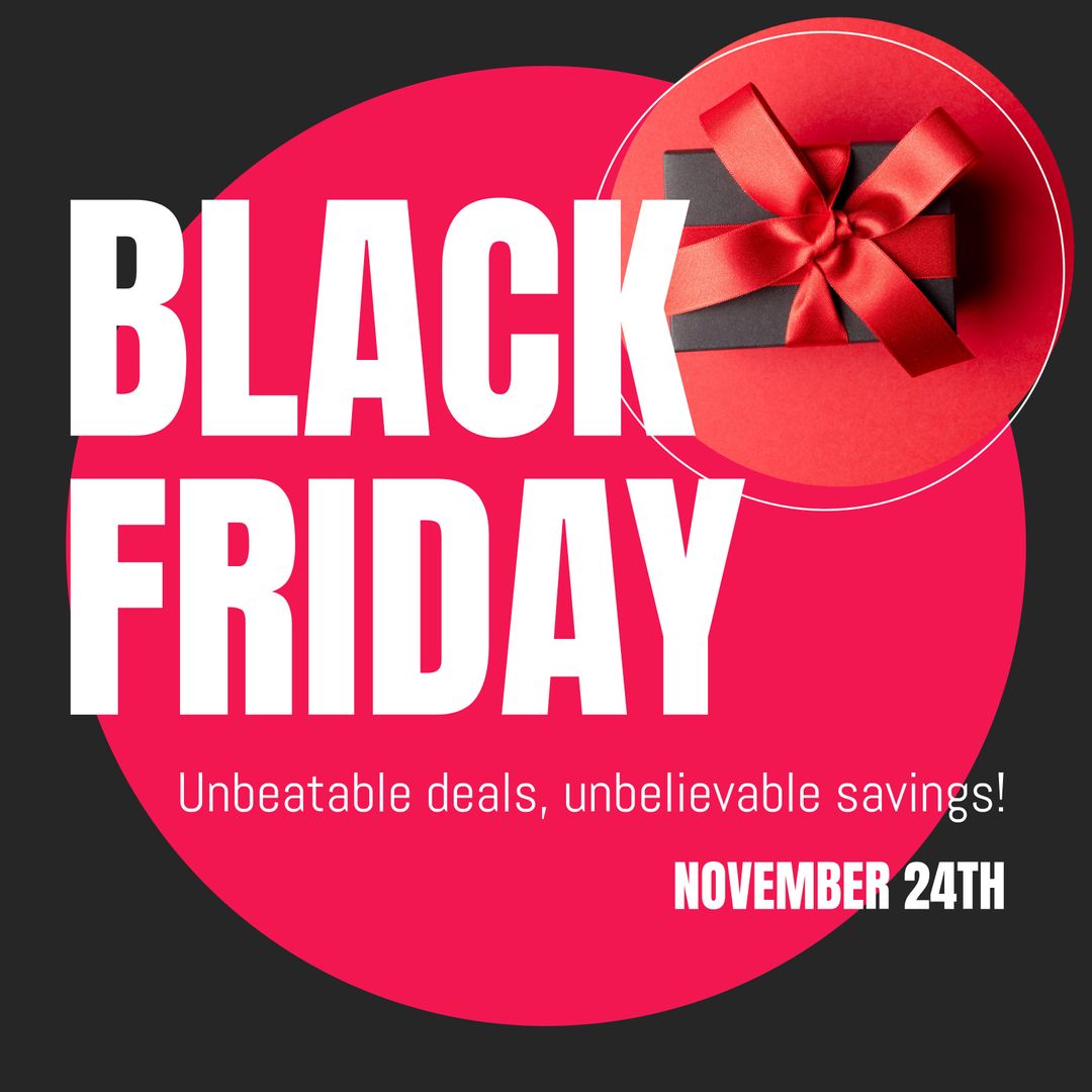 Black Friday Promotions with Gift and Bold Red Background