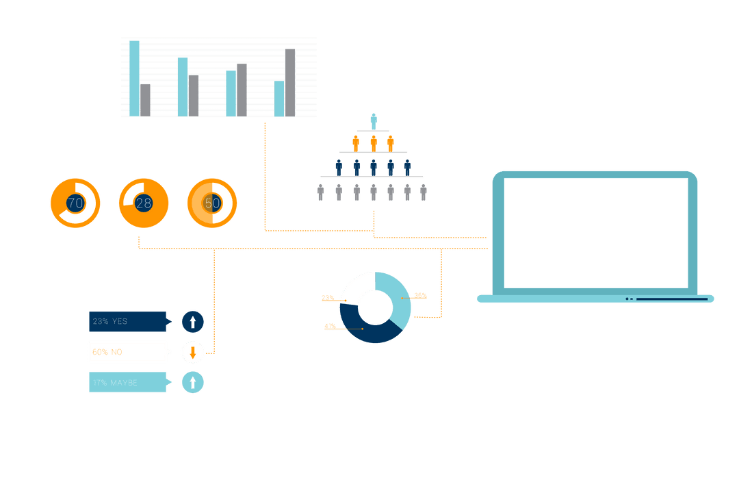 Transparent Business Data Chart Infographic with Laptop