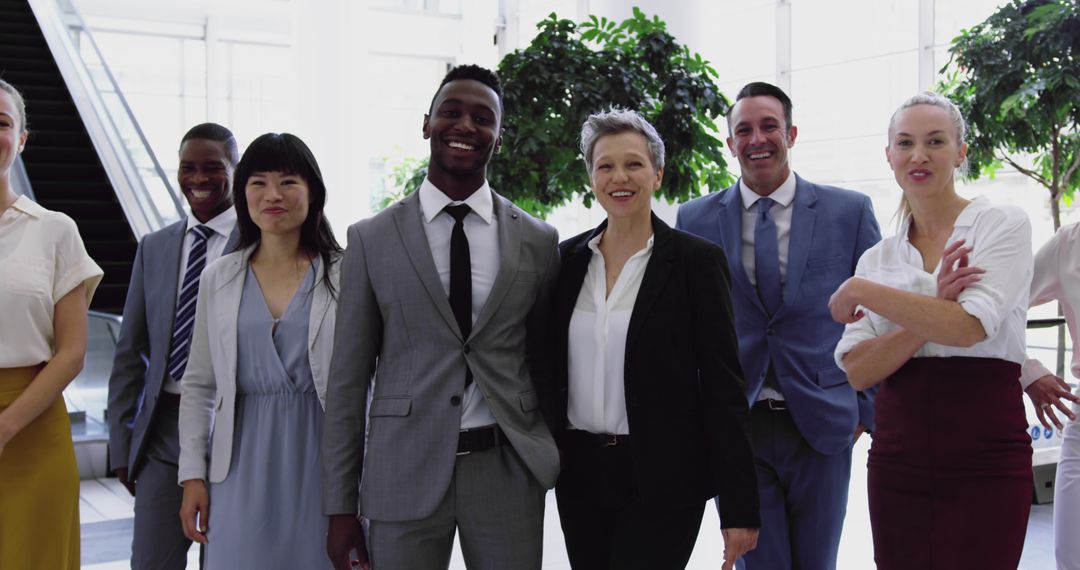 Diverse Professionals Team in Office Lobby Smiling