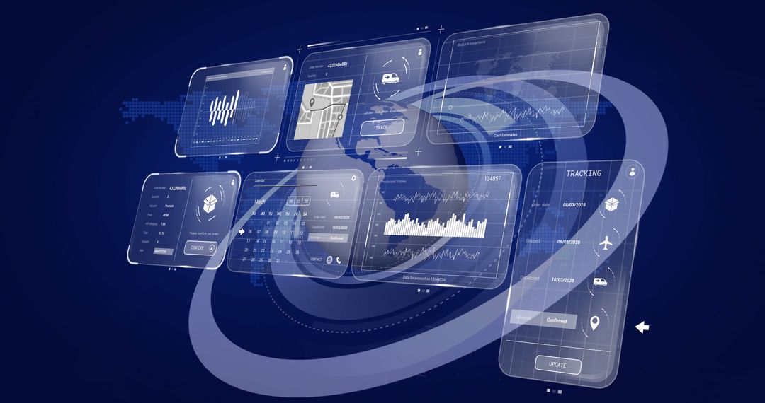 Futuristic Technology Interface With Floating Translucent Panels