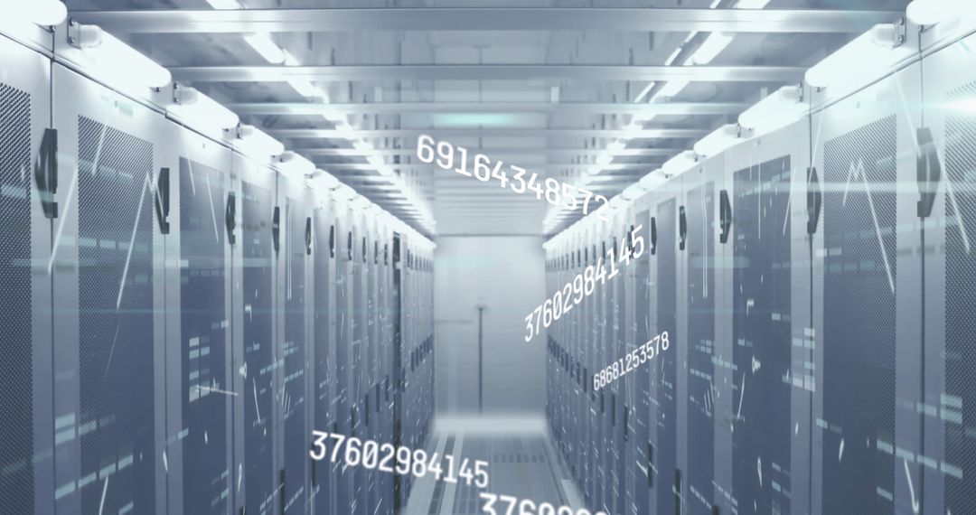 Digital Data Flow Across High-Tech Server Room