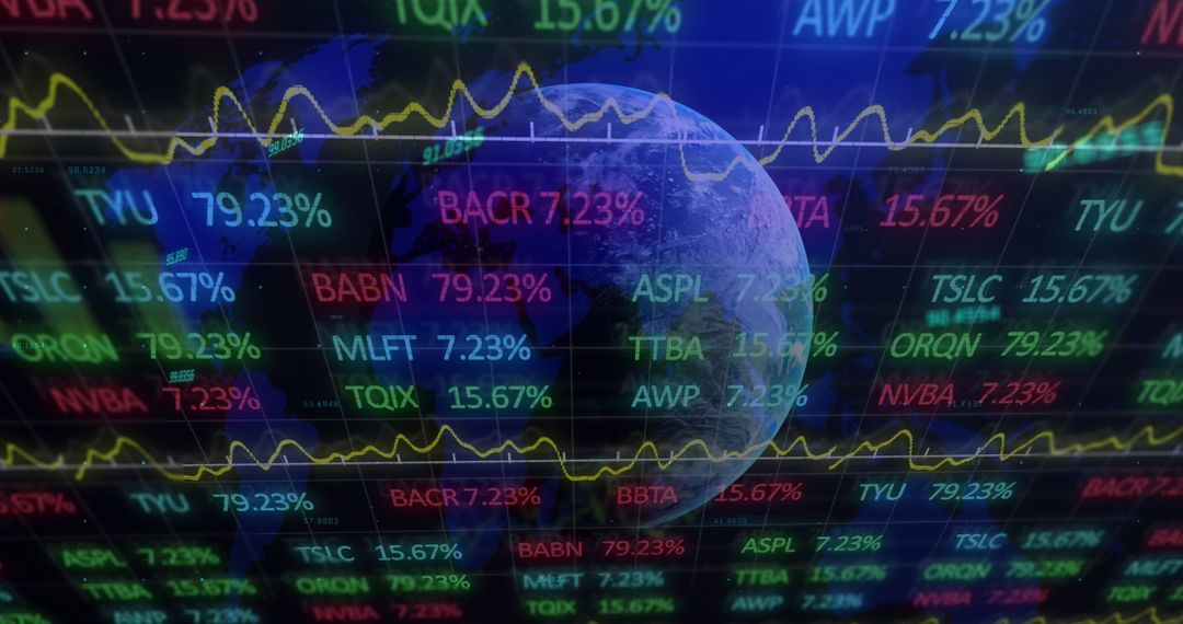 Global Stock Market Data Overlay with Planet Earth