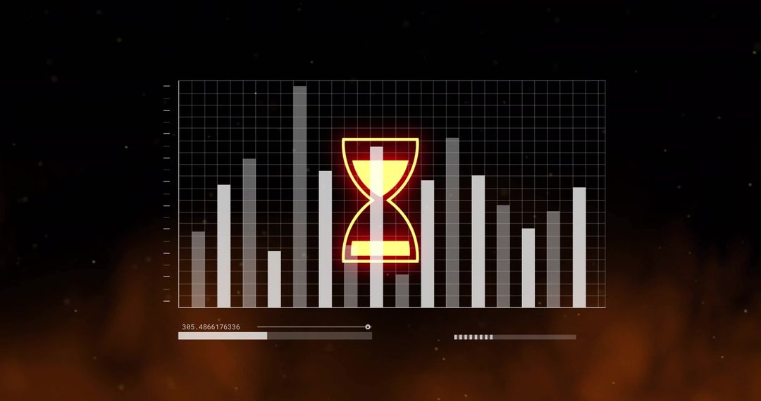 Hourglass Overlay with Digital Data Charts Illustrating Time Management in Technology