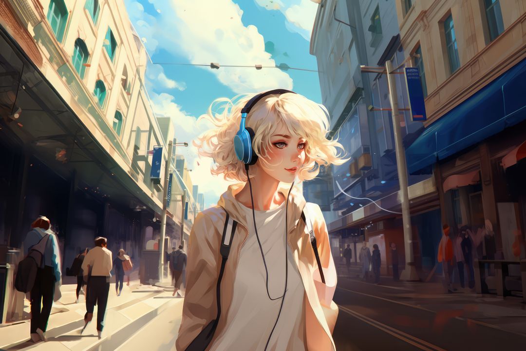 Lofi anime girl wearing headphones in city, created using generative ai technology - Free Images, Stock Photos and Pictures on Pikwizard.com