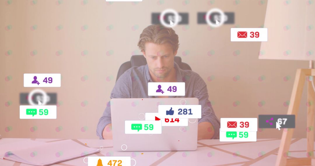 Man Workplace Onslaught Notifications Communication Overload