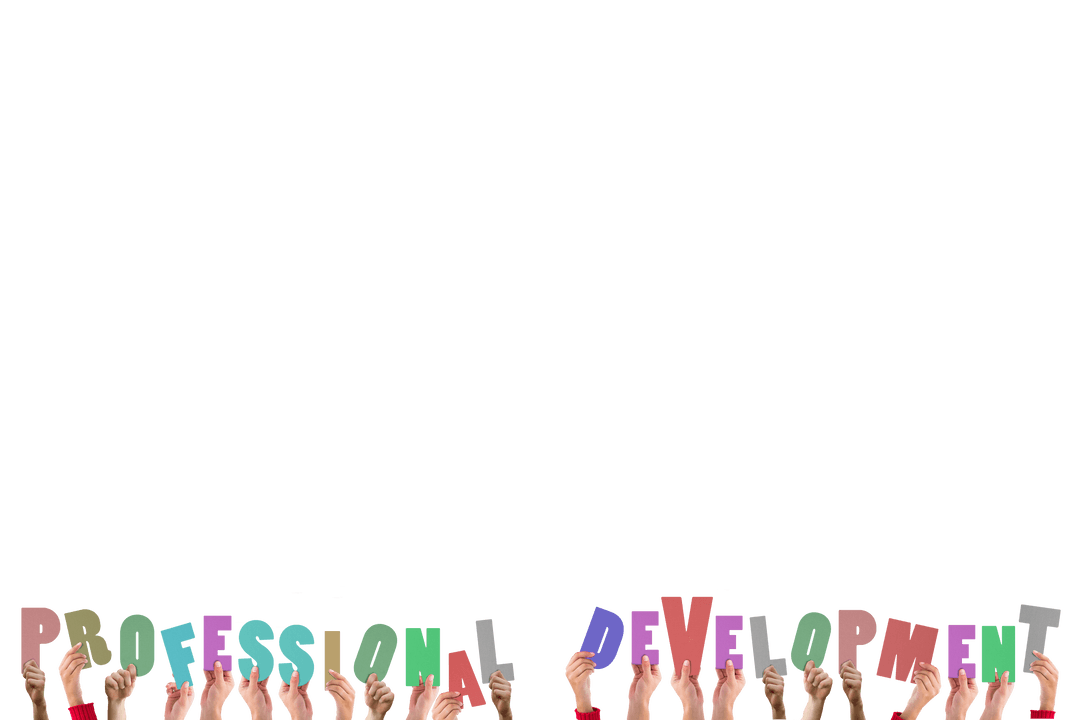 Diverse Hands Holding Professional Development Text on Transparent Background