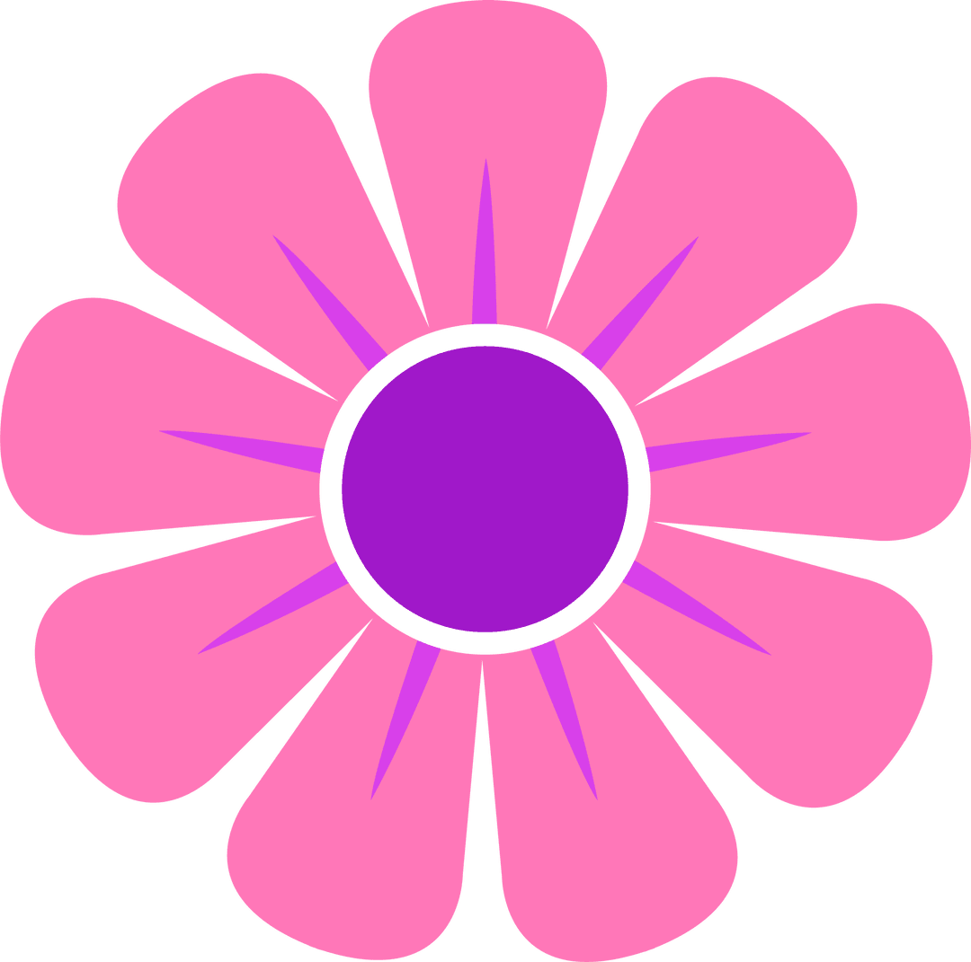 Flat Design Illustration of Pink Flower with Purple Center on Transparent Background