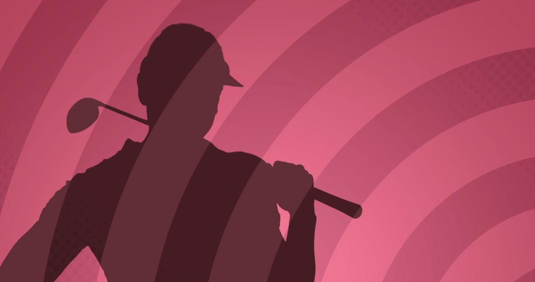 Silhouette of Golfer on Pink Background with Abstract Circles