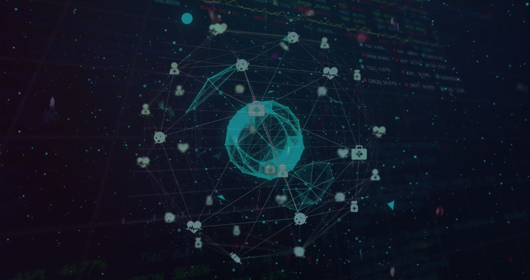 Medical Icons on Globular Grid Representing Health Data Connectivity