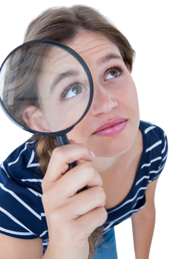 Curious Woman Holding Magnifying Glass at Eye Level, Transparent Background - Download Free Stock Images Pikwizard.com