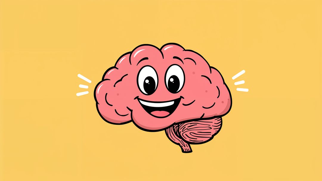 Smiling Cartoon Brain Character on Yellow Background