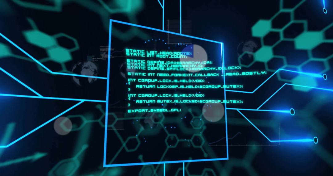 Futuristic Technology Interface with Digital Code and Hexagons