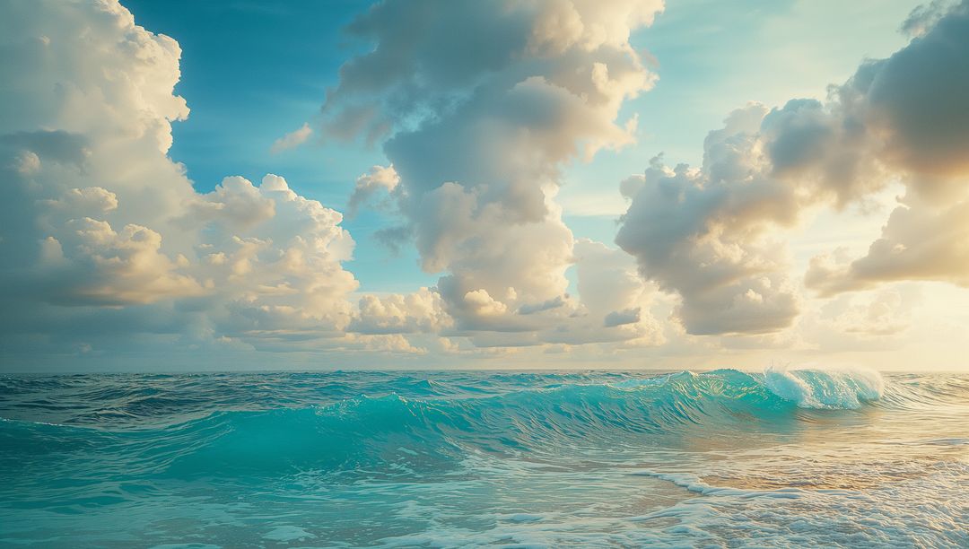 Picturesque Sea with Crashing Wave in Golden Hour Light