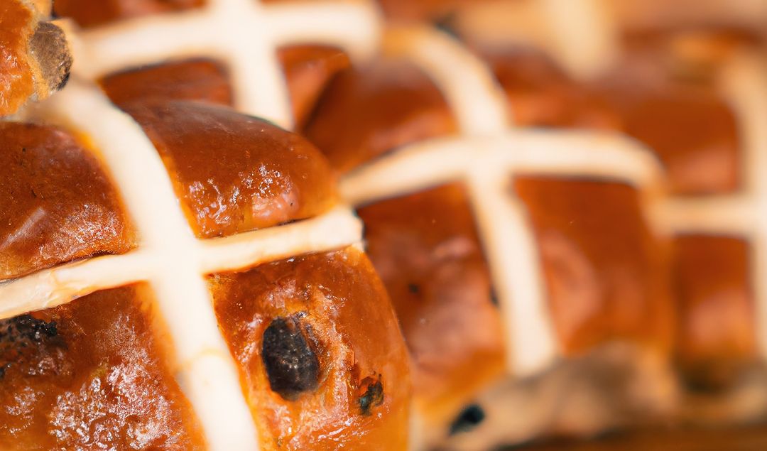 Close-Up of Freshly Baked Hot Cross Buns with Glaze - Free Images, Stock Photos and Pictures on Pikwizard.com