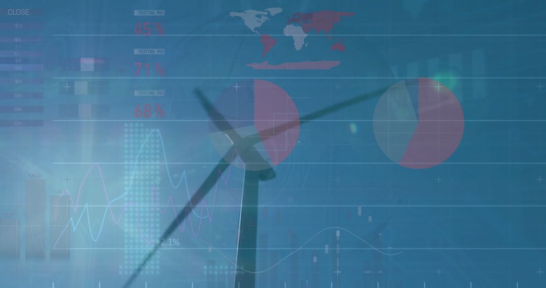 Wind Turbine and Financial Data Overlay with Global Map