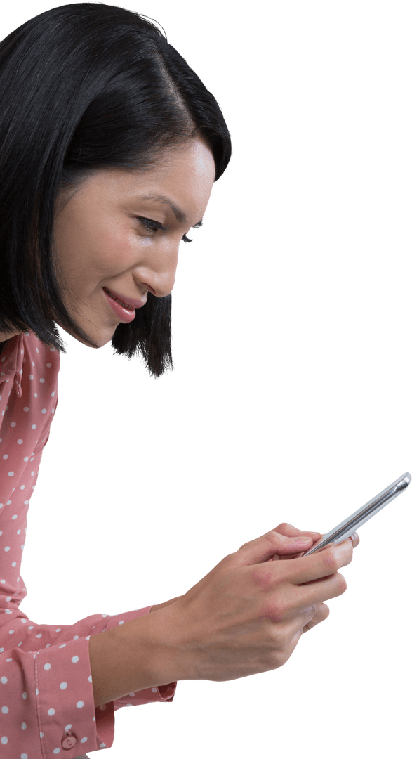 Transparent Image of Woman Engaging with Smartphone Cutting-Edge Tech
