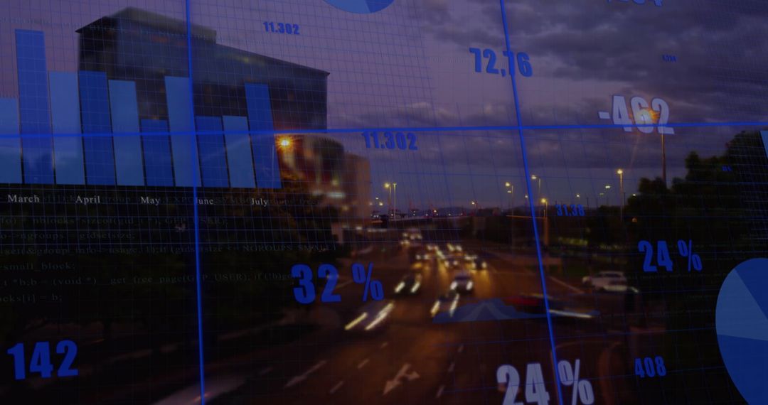 Cityscape with Digital Financial Data Overlay Concept