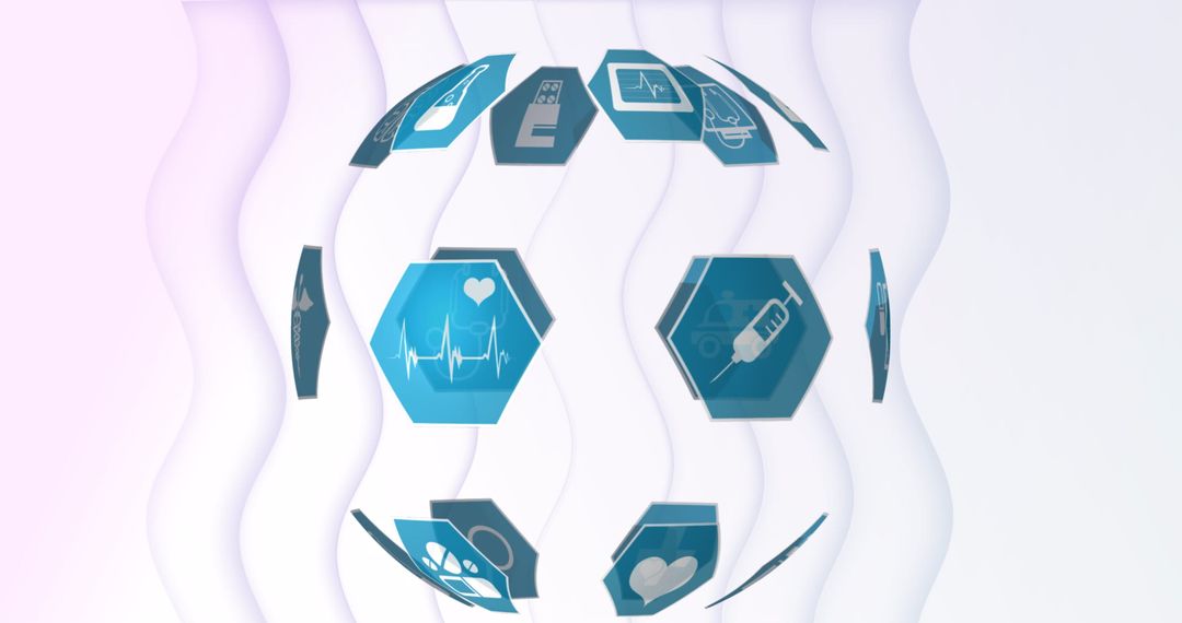 Abstract Globe with Spinning Medical Icons on Wavy Background