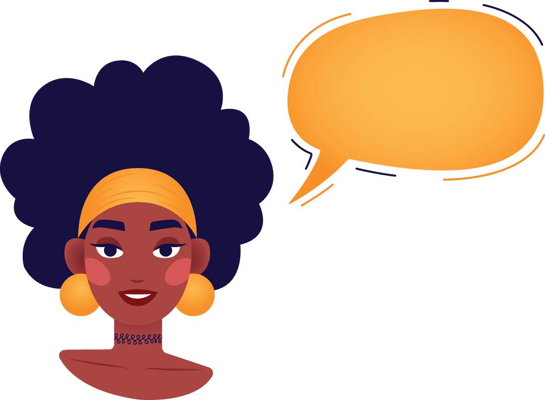 Afro Lady with Yellow Speech Bubble on Transparent Background