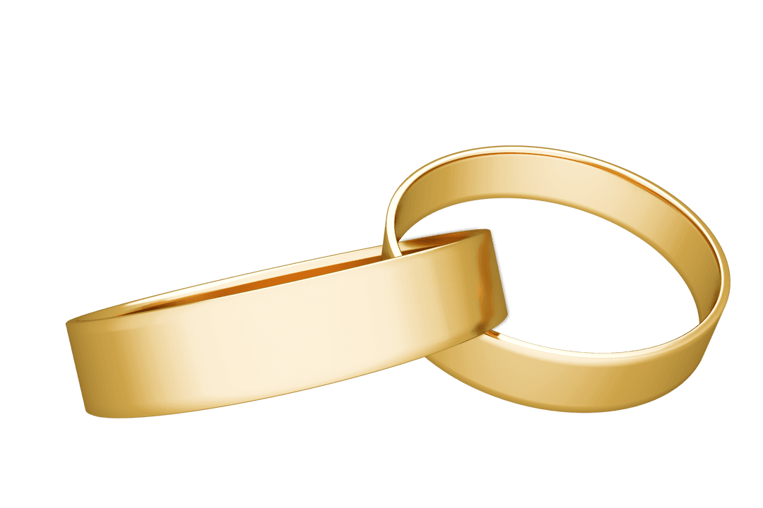 Transparent Overlapping Gold Wedding Ring Pair on Light Background