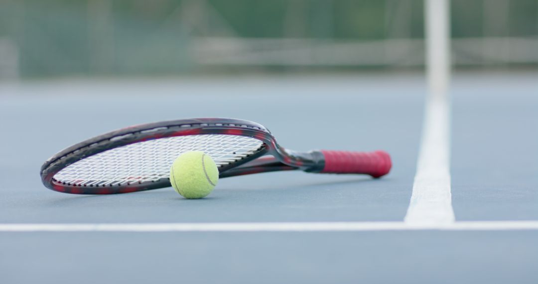 Tennis Racket and Ball on Court Line - Free Images, Stock Photos and Pictures on Pikwizard.com