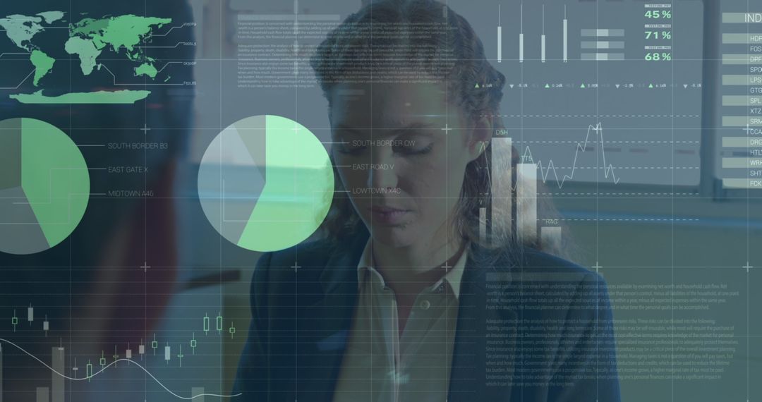 Businesswoman Analyzing Data on Futuristic Transparent Screen Technology