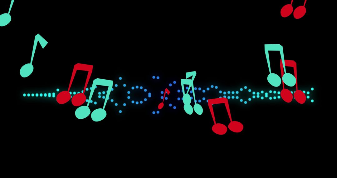 Vibrant Falling Music Notes on Black Background
