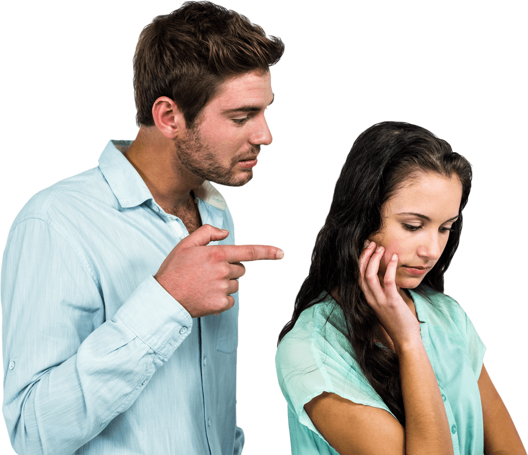 Transparent Disagreement: Man Pointing at Woman Looking Down