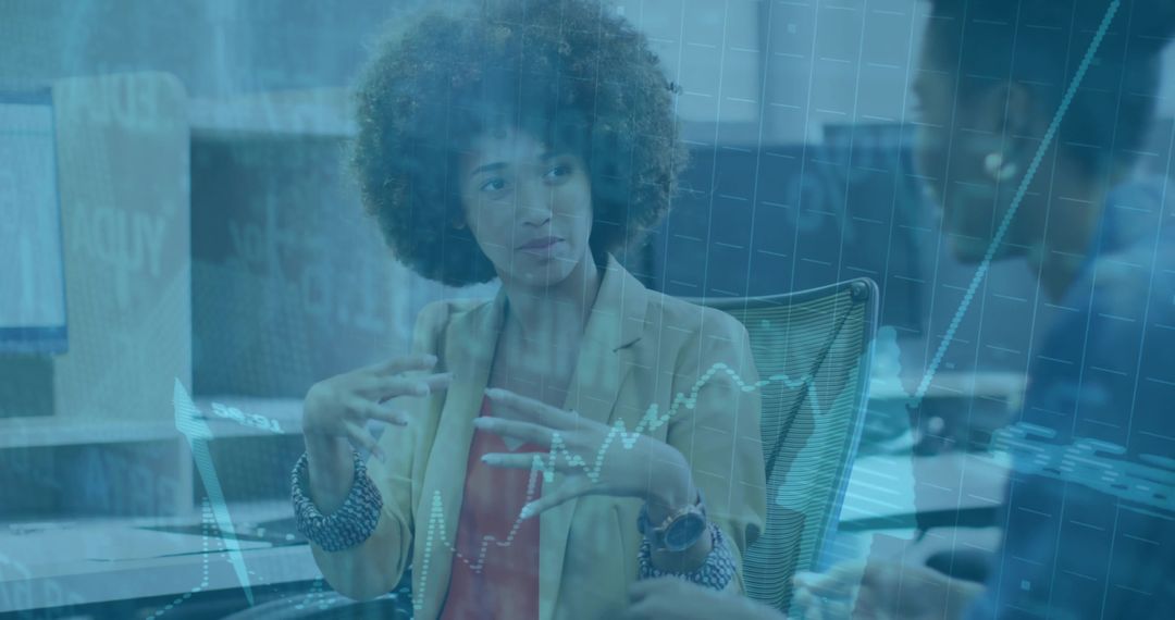 Colleague Gesturing with Data Graphics Overlay