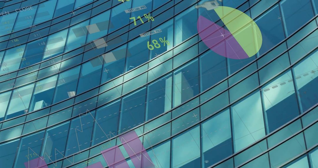 Digital Financial Analytics on Modern Glass Skyline Architecture