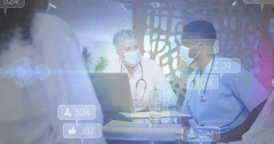 Doctors Collaborating on Medical Cases in Futuristic Healthcare Setting