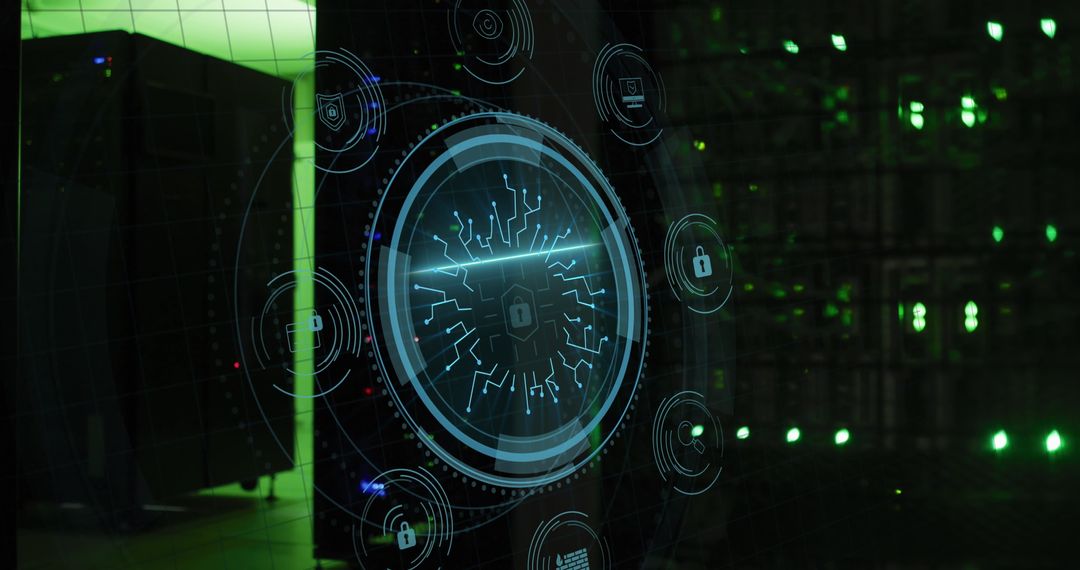 Futuristic Digital Security Interface in Data Center