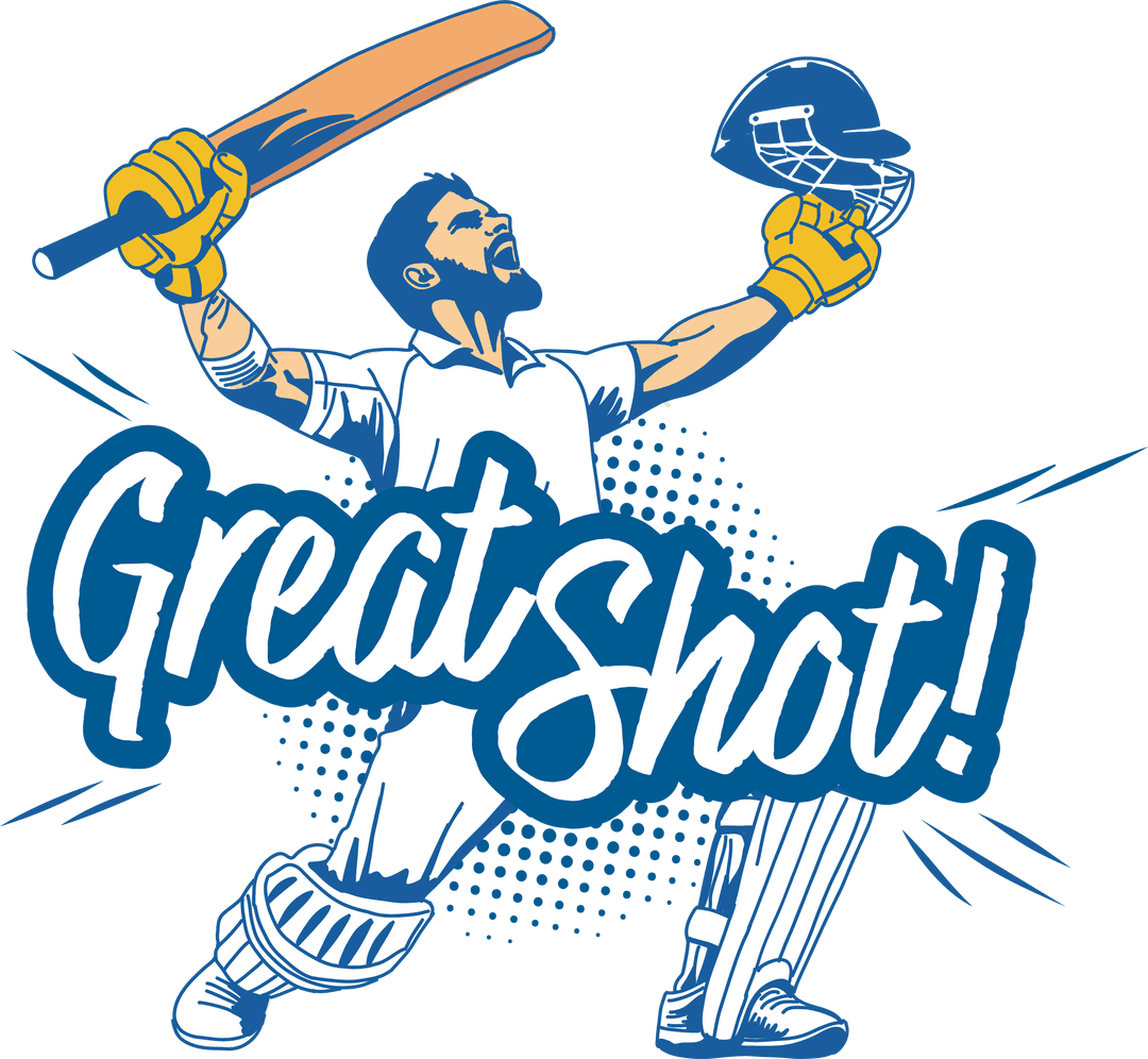 Transparent Vector of Excited Cricket Batsman Celebrating with GreatShot Text