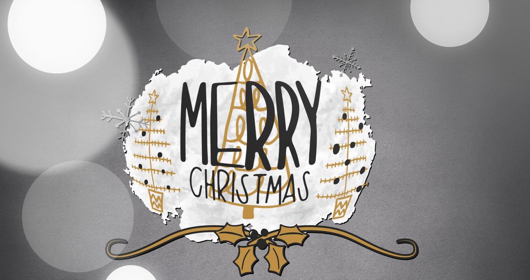Merry Christmas Text Over Light Spots on Dark Background