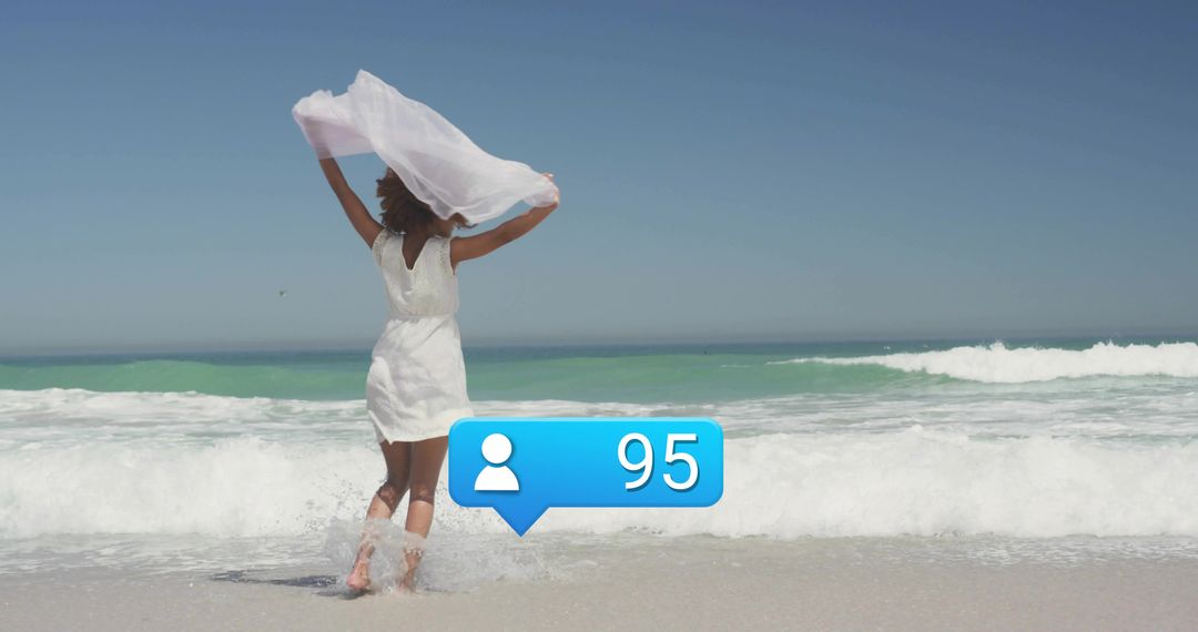 Woman Enjoying Beach with Increasing Social Media Engagement