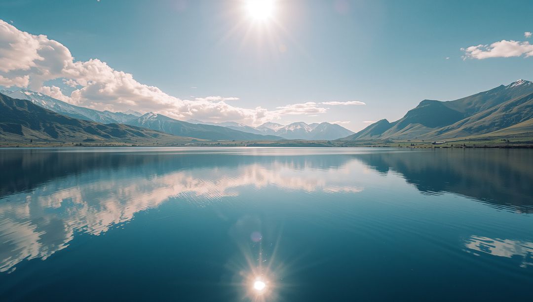 Serene Mountain Lake with Reflective Waters and Majestic Peaks