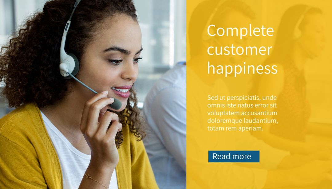 Smiling Woman with Headset Providing Exceptional Customer Support - Download Free Stock Templates Pikwizard.com