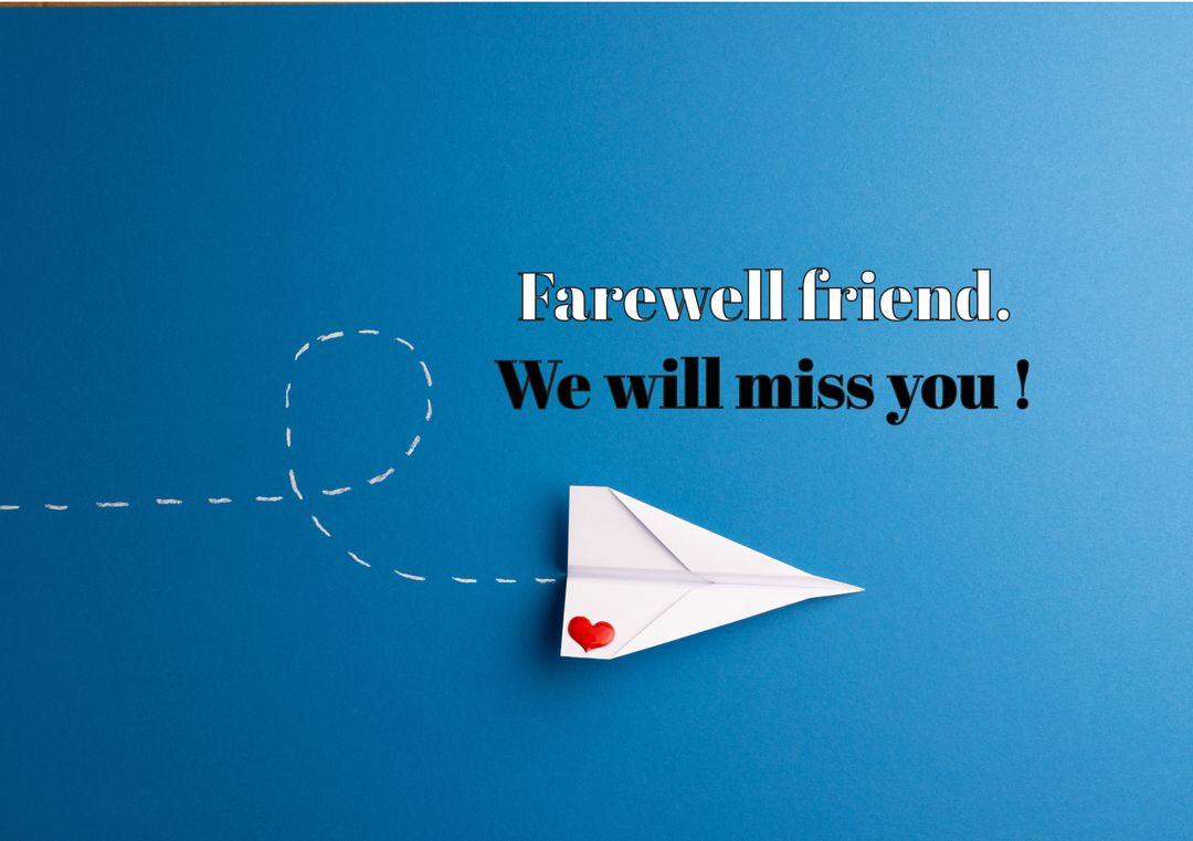 Paper Airplane with Farewell Message on Blue Background - Download Free Stock Templates Pikwizard.com