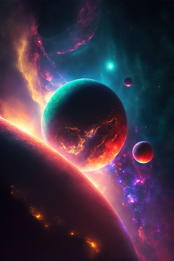 Image of planets, stars and outer space and sky, created using generative ai technology - Free Images, Stock Photos and Pictures on Pikwizard.com