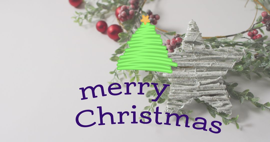 Festive Christmas Decor with Green Tree and Red Berries