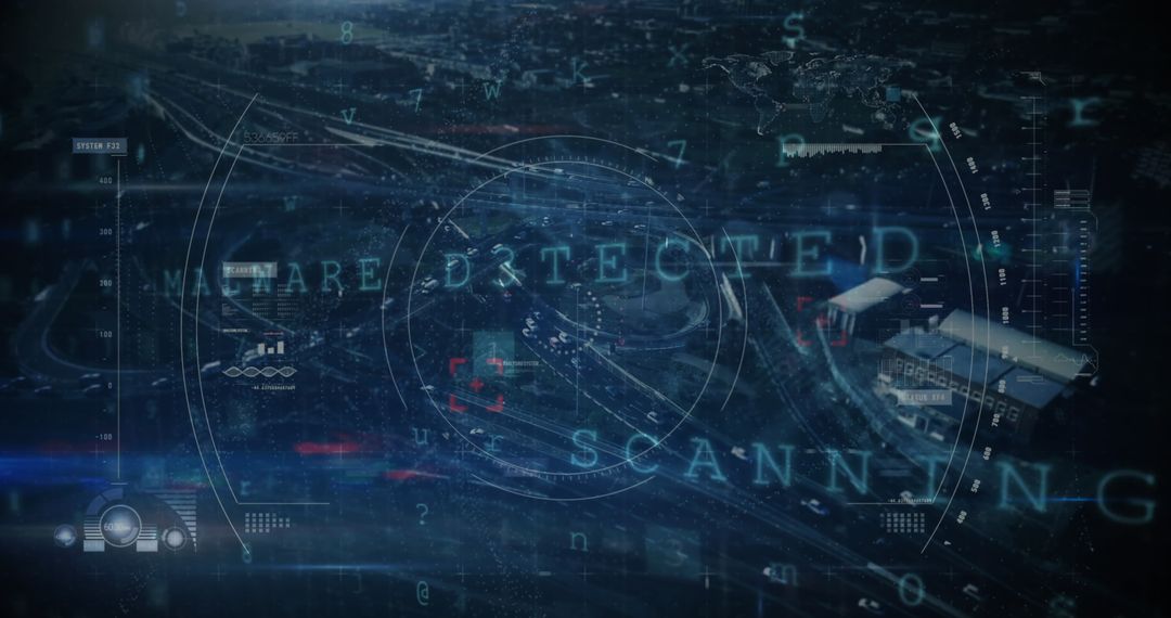 Cybersecurity Warning Against Digital Threats in Urban Cityscape