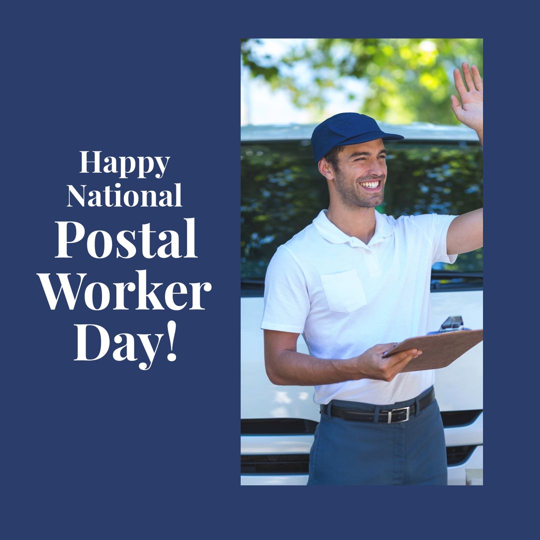 Happy National Postal Worker Day Deliveryman Smiling and Waving