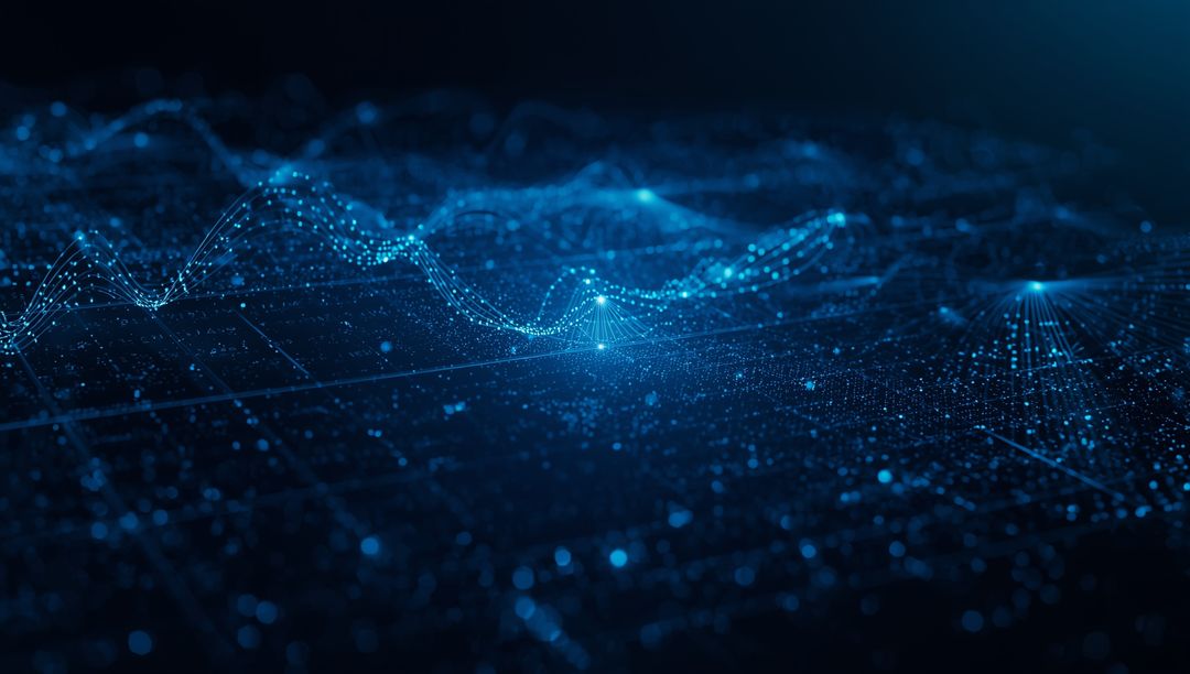 Glowing Blue Digital Data Network with Wave-Like Grid Illustration