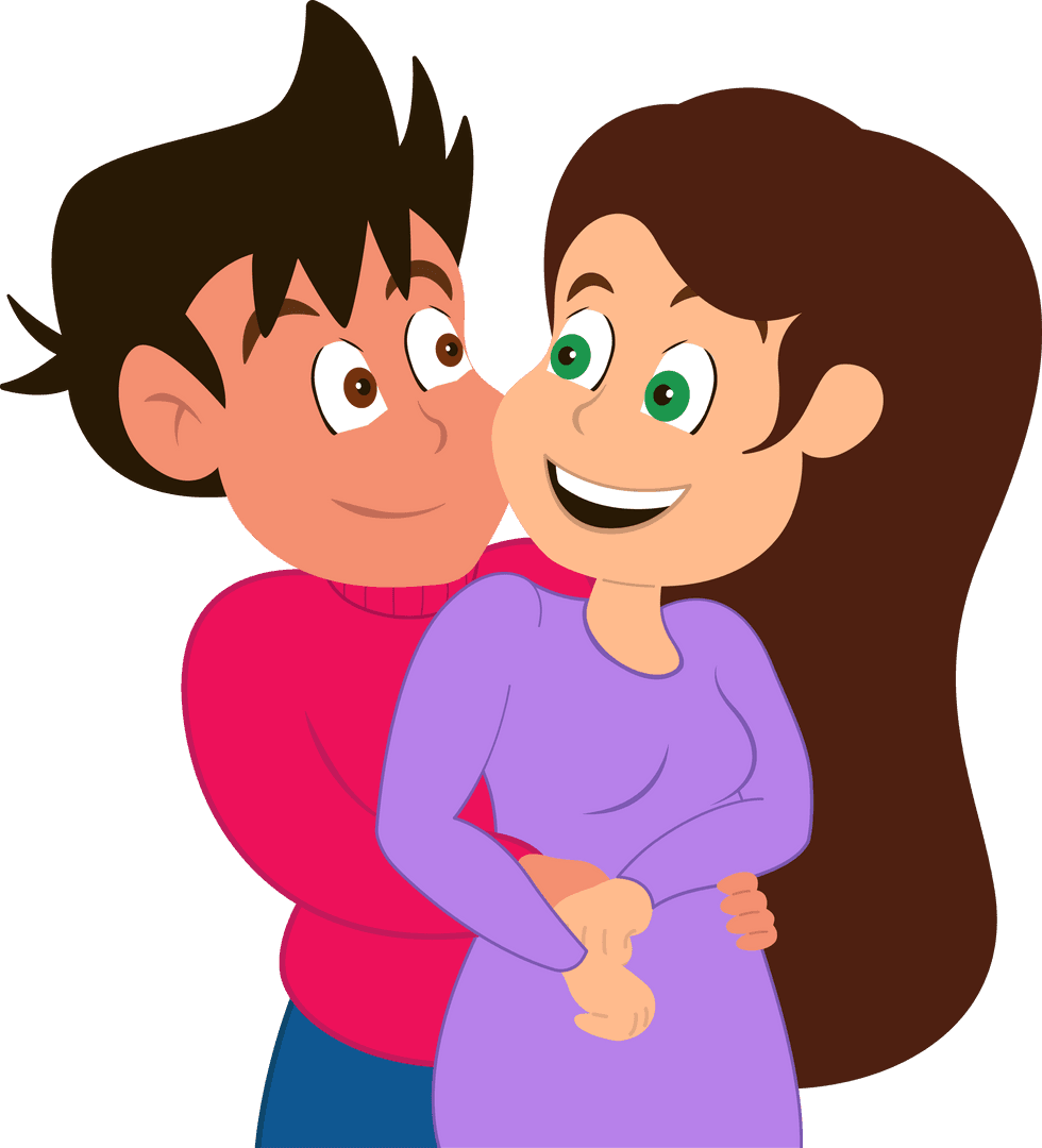 Cartoon Couple Hugging on Transparent Background Illustrates Joy and Love