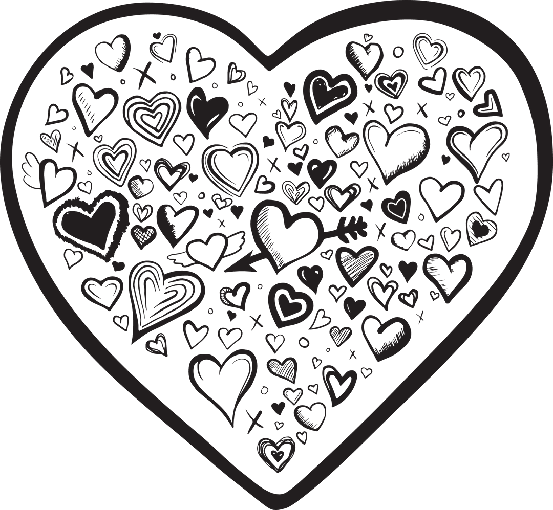 Doodle Heart Pattern Design on Transparent Background