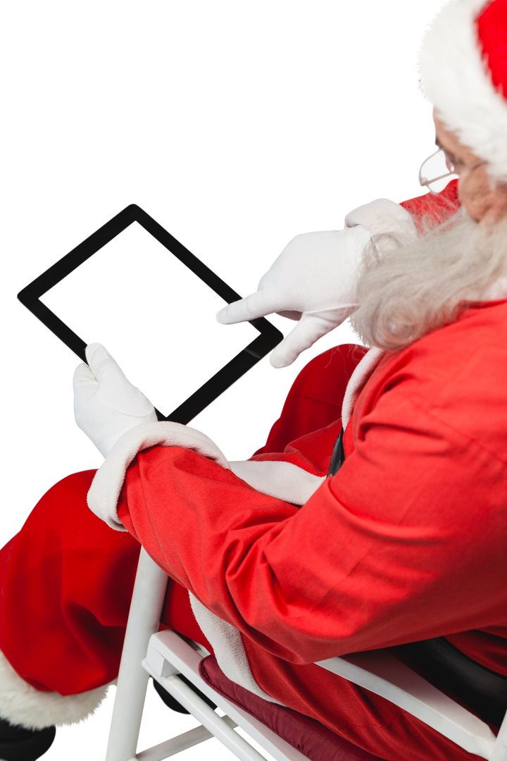 High Angle View of Santa Claus Using Digital Tablet on Transparent Background - Download Free Stock Images Pikwizard.com