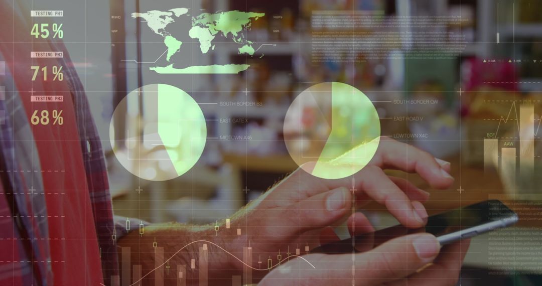 Woman Analyzing Global Data with Smartphone